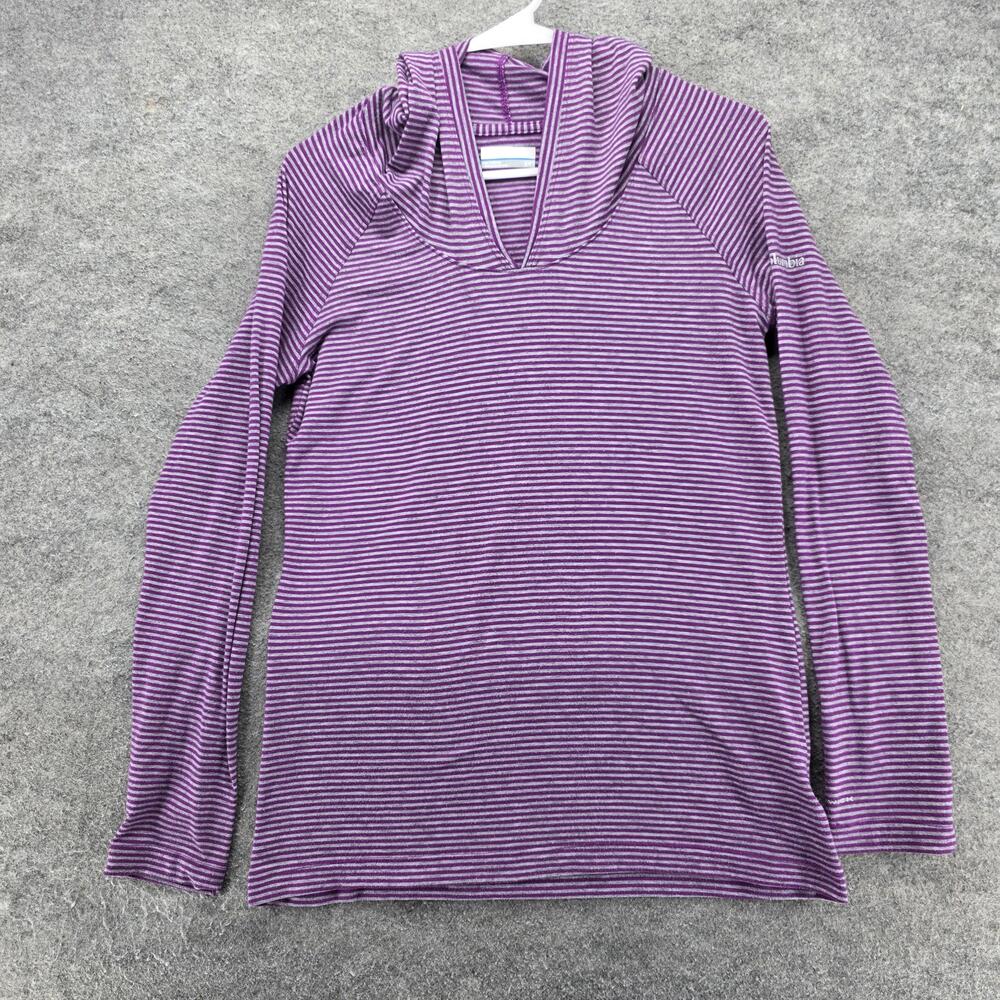 Columbia Omni-Wick Hoodie Womens Small Purple Gray Stripe Pullover Top